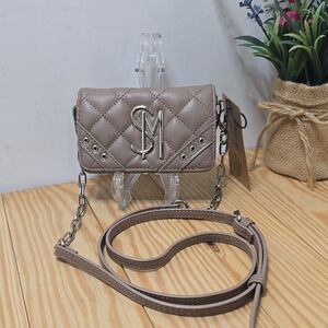 Quilted Small Crossbody Taupe Wallet With Silver Chain Strap NWT